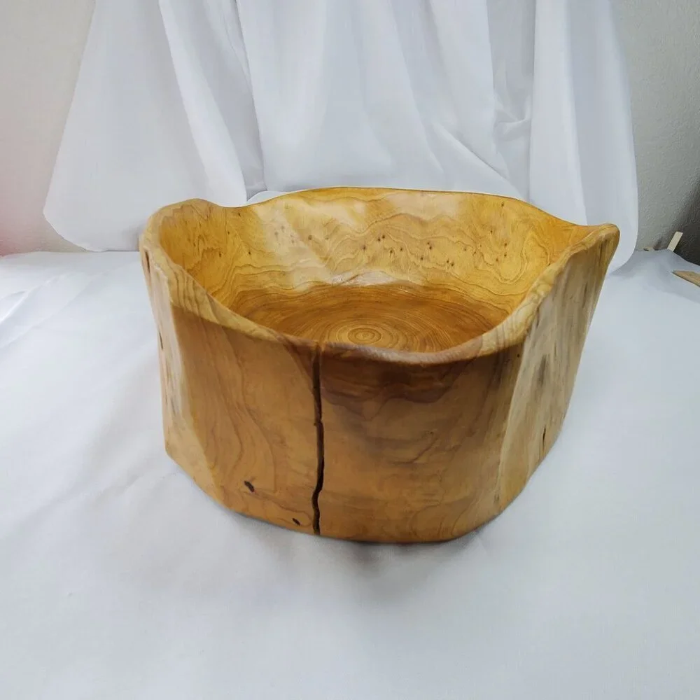 VTG Real Wood Tree Stump Root Bowl Large Handcrafted Wooden Decorative Bowl